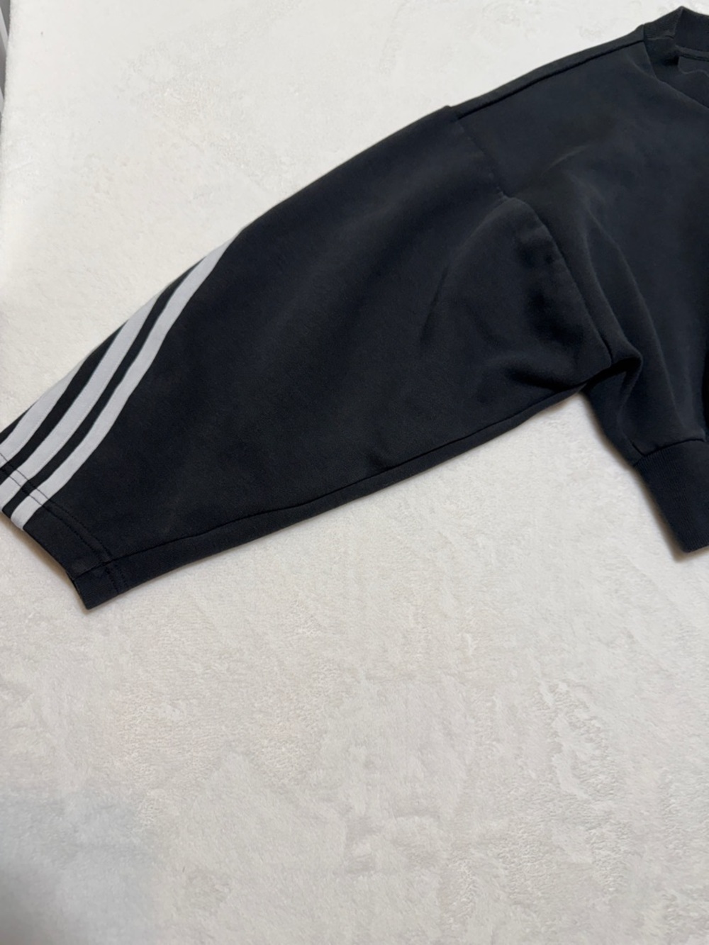 adidas Black Cropped Crewneck Sweatshirt with White Sleeve Stripes - Picture 2 of 9
